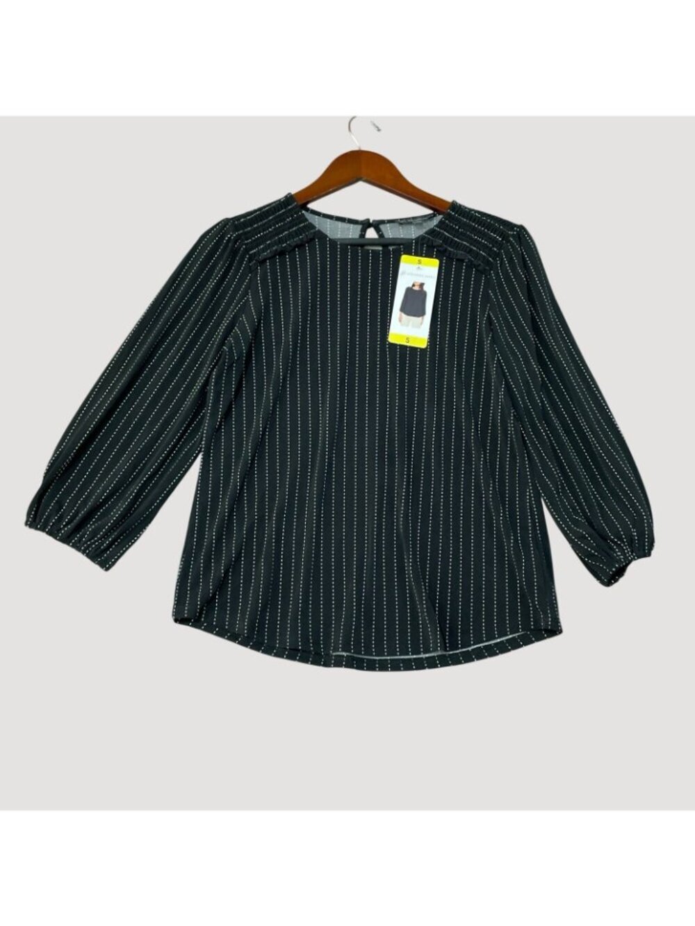 NWT Adrianna Papell Women's S Black Blouse Striped 3/4 Sleeve Keyhole Back M1329 - Picture 3 of 9